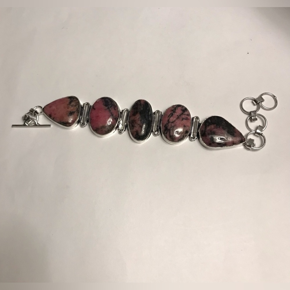 Rhodochrosite Stamped 925 Sterling Silver Bracelet - Picture 2 of 4